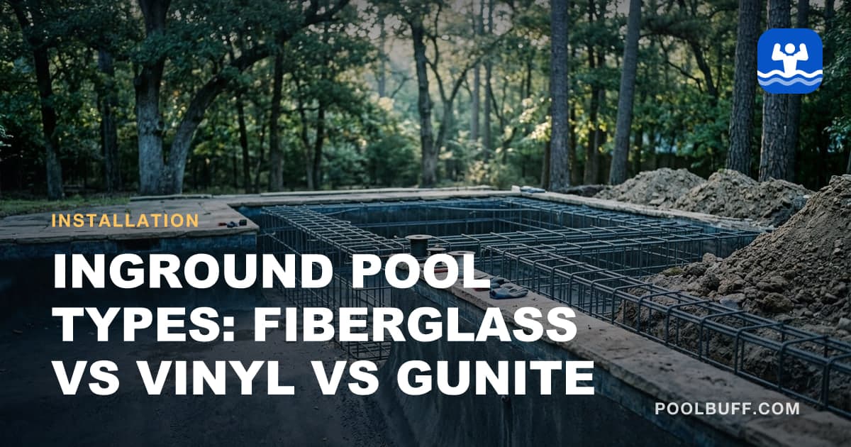 An excavated pool with a full steel rebar cage tied through the floor and walls, the finished shape already readable
